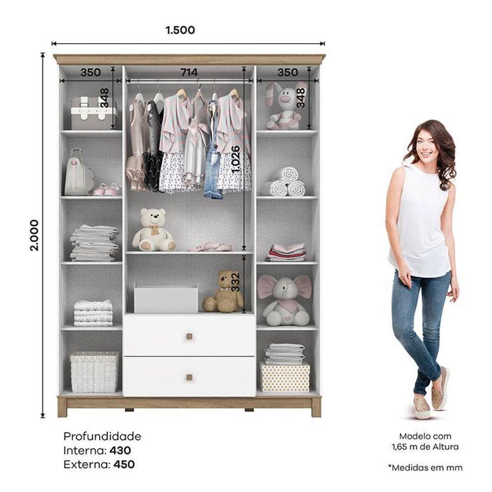 Guarda Roupa Infantil Aconchego 4 Portas Branco Jequitibá - Henn - 4