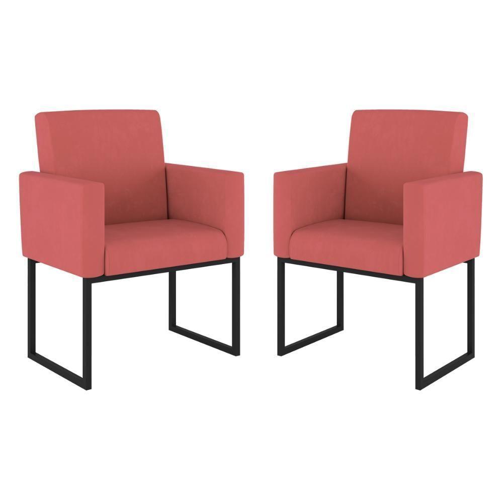 Kit 02 Poltronas Com Base De Ferro Preta Reforçada Balaqui Rosa - 1