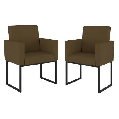 Kit 02 Poltronas Com Base De Ferro Preta Reforçada Balaqui Marrom