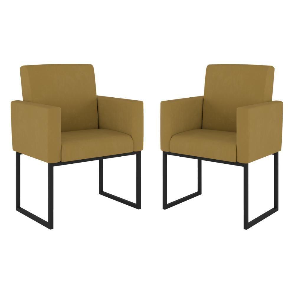 Kit 02 Poltronas Com Base De Ferro Preta Reforçada Balaqui Capuccino - 1