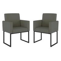 Kit 02 Poltronas Com Base De Ferro Preta Reforçada Balaqui Cinza - 1