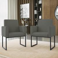 Kit 02 Poltronas Com Base De Ferro Preta Reforçada Balaqui Cinza - 5