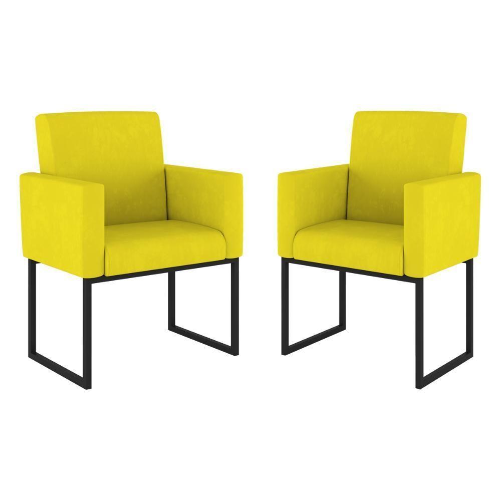 Kit 02 Poltronas Com Base De Ferro Preta Reforçada Balaqui Amarelo - 1
