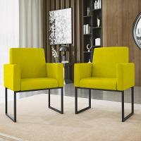 Kit 02 Poltronas Com Base De Ferro Preta Reforçada Balaqui Amarelo