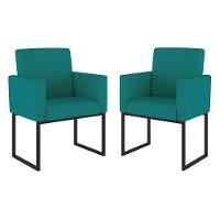 Kit 02 Poltronas Com Base De Ferro Preta Reforçada Balaqui Azul Turquesa - 1