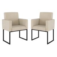 Kit 02 Poltronas Com Base De Ferro Preta Reforçada Balaqui Bege - 1