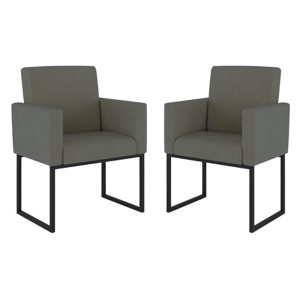Kit 02 Poltronas Base De Ferro Preta Reforçada Balaqui Decor Cinza - 1