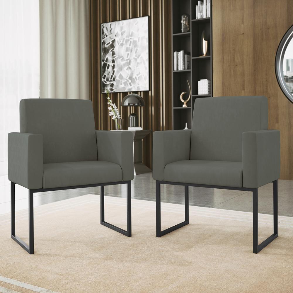 Kit 02 Poltronas Base De Ferro Preta Reforçada Balaqui Decor Cinza - 5