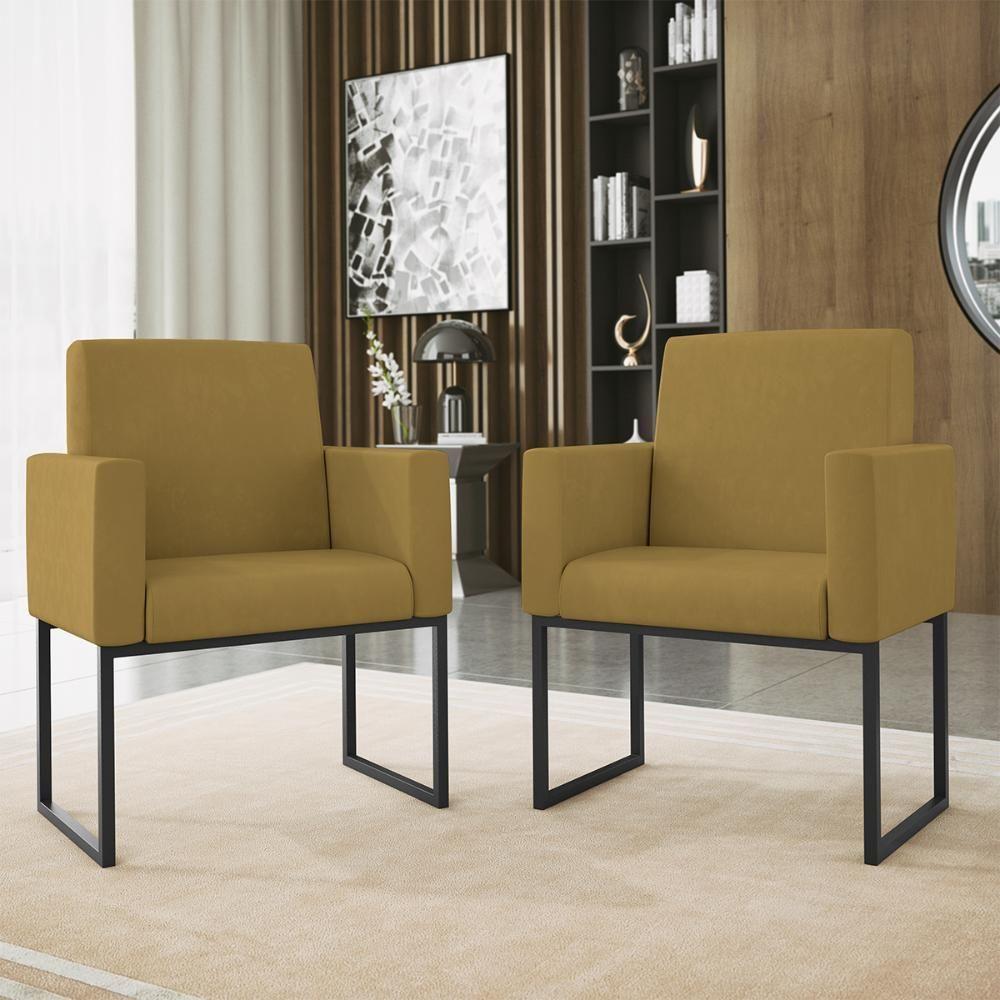 Kit 02 Poltronas Base De Ferro Preta Reforçada Balaqui Decor Capuccino - 5