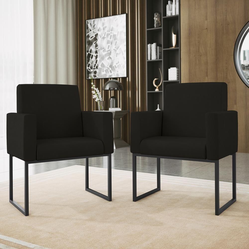 Kit 02 Poltronas Base De Ferro Preta Reforçada Balaqui Decor Preto - 5