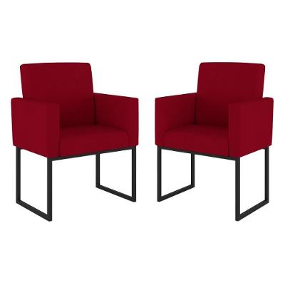 Kit 02 Poltronas Base De Ferro Preta Reforçada Balaqui Decor Vermelho