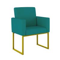 Kit 02 Poltronas Com Base De Ferro Dourado Reforçada Balaqui Azul Turquesa