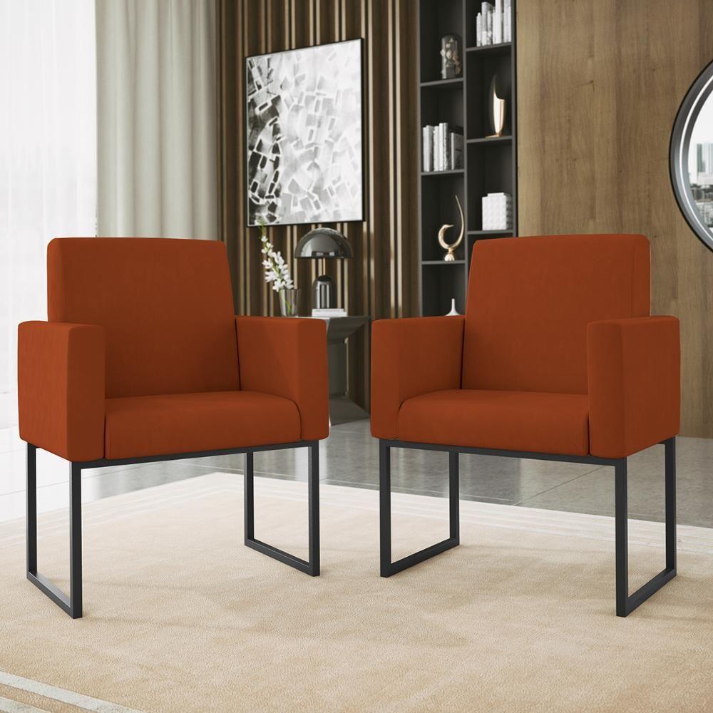 Kit 02 Poltronas Base De Ferro Preta Reforçada Balaqui Decor Terracota - 5