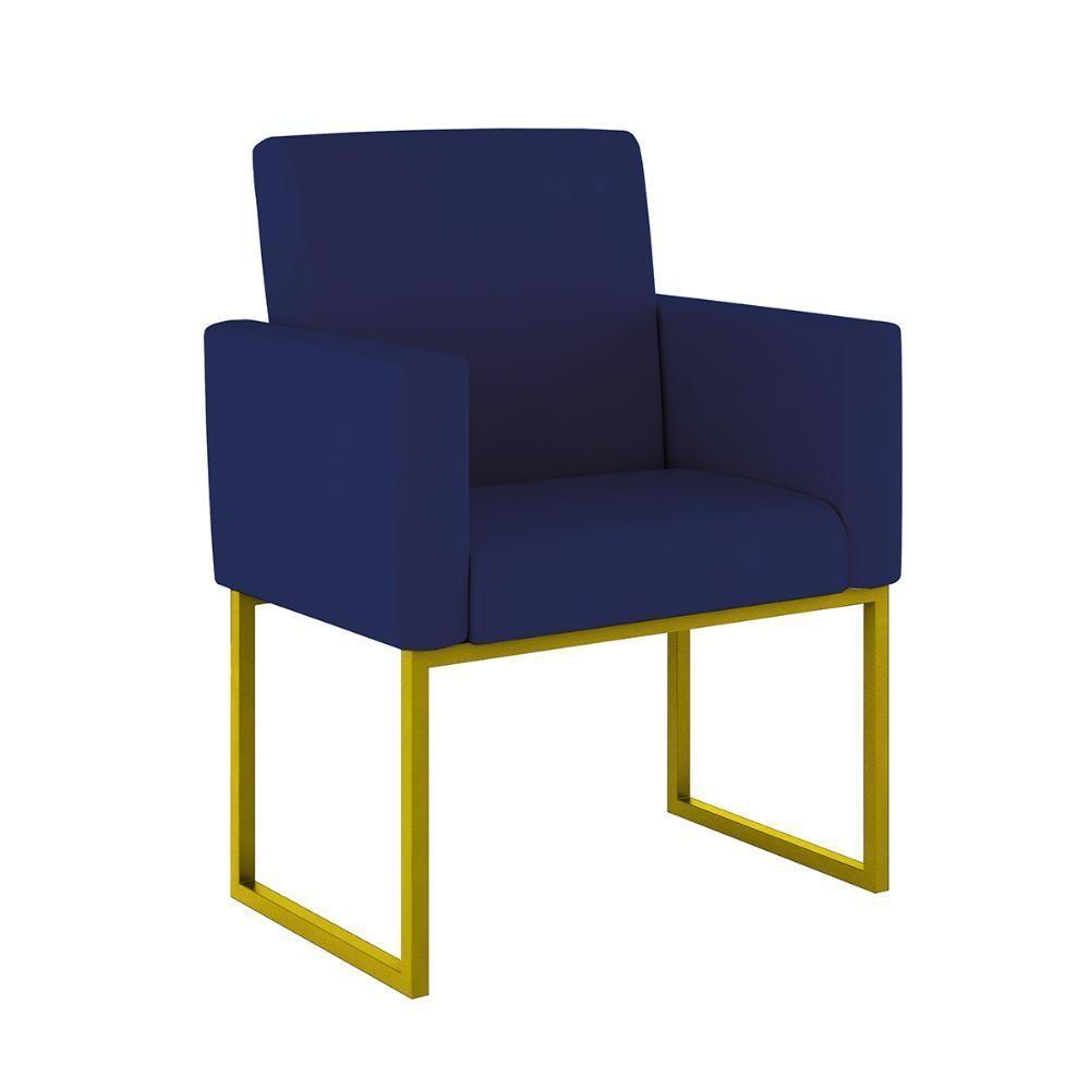 Kit 02 Poltronas Com Base De Ferro Dourado Reforçada Balaqui Azul Marinho - 5