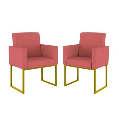 Kit 02 Poltronas Com Base De Ferro Dourado Reforçada Balaqui Decor Rosa