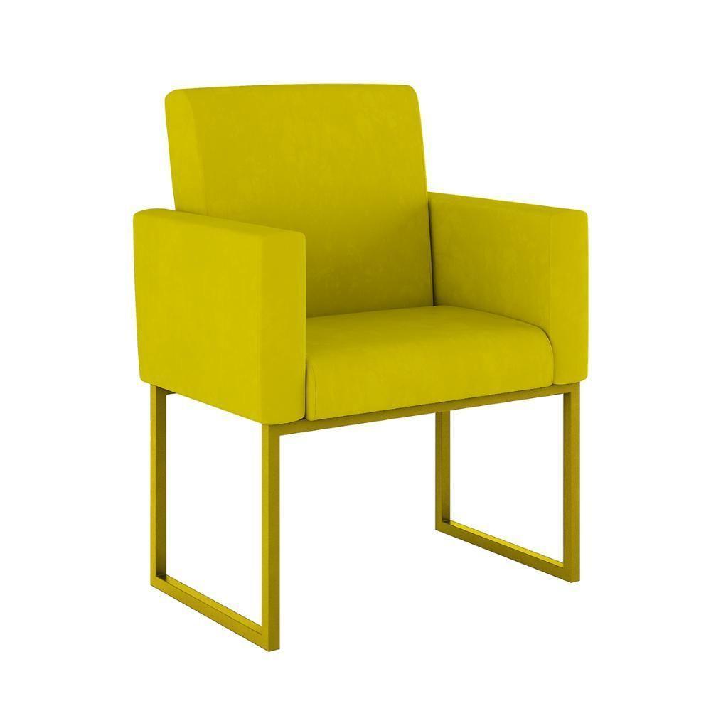 Kit 02 Poltronas Com Base De Ferro Dourado Reforçada Balaqui Amarelo - 4