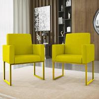 Kit 02 Poltronas Com Base De Ferro Dourado Reforçada Balaqui Amarelo - 5