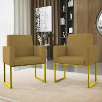 Kit 02 Poltronas Com Base De Ferro Dourado Reforçada Balaqui Capuccino