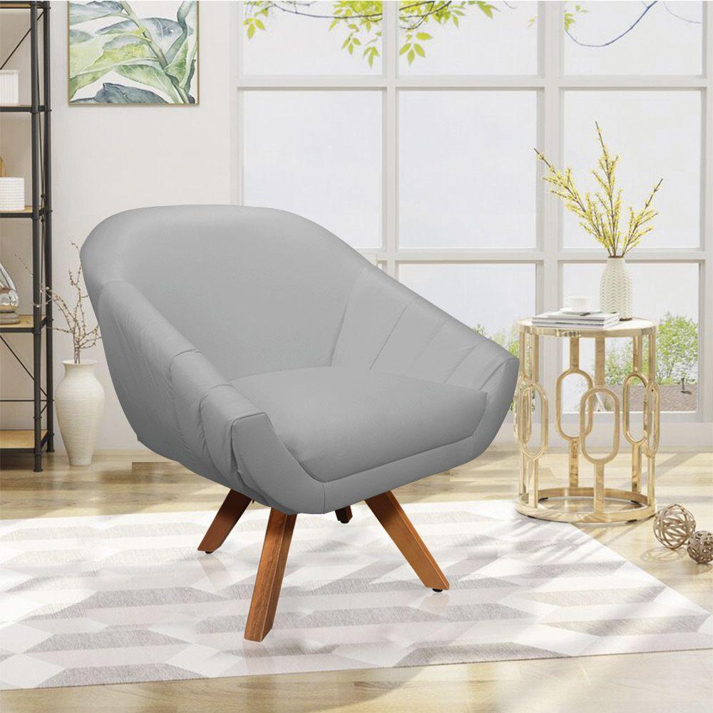 Kit 02 Poltronas Giratória Giovana Corino Base Madeira Mm30 - 4