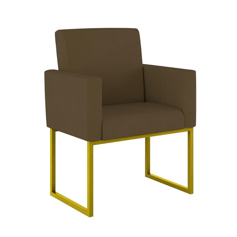 Kit 02 Poltronas Com Base De Ferro Dourado Reforçada Balaqui Marrom - 4