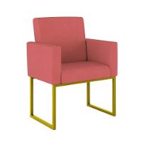Kit 02 Poltronas Com Base De Ferro Dourado Reforçada Balaqui Rosa