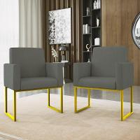 Kit 02 Poltronas Com Base De Ferro Dourado Reforçada Balaqui Cinza - 5