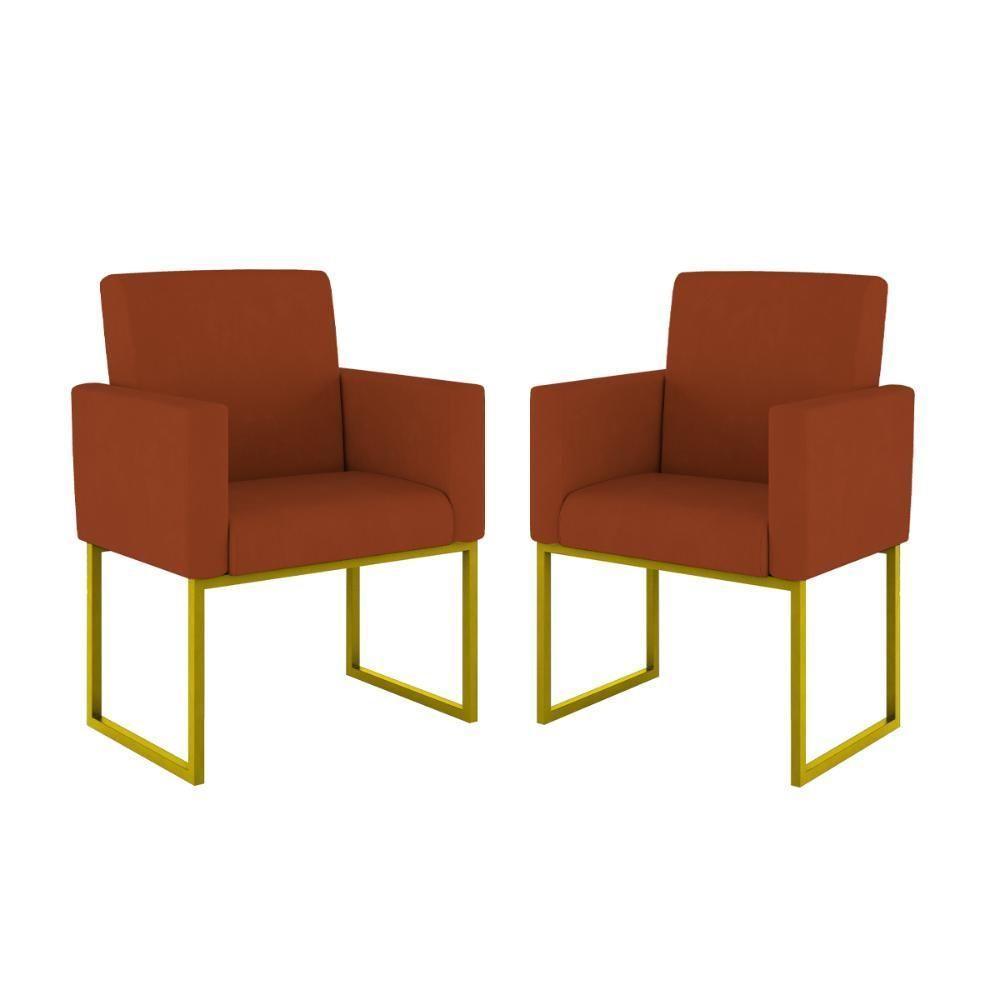 Kit 02 Poltronas Com Base De Ferro Dourado Reforçada Balaqui Terracota - 1
