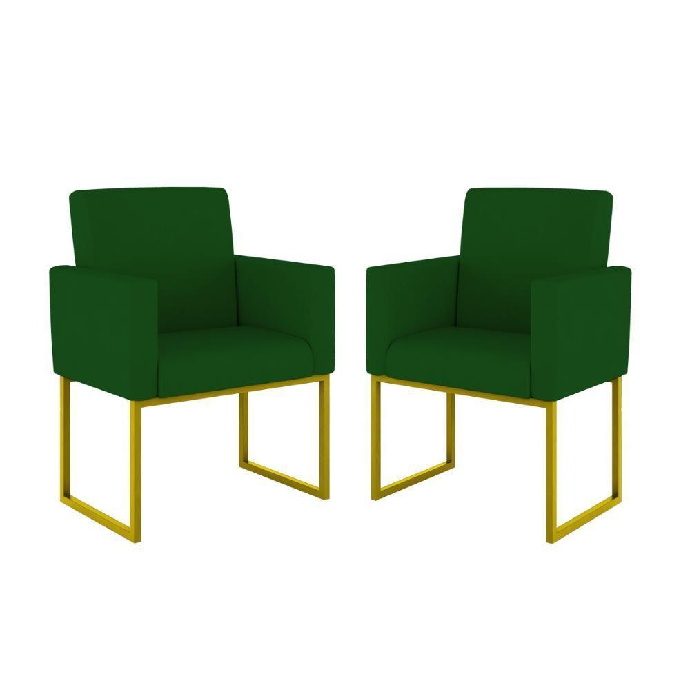 Kit 02 Poltronas Com Base De Ferro Dourado Reforçada Balaqui Verde - 1