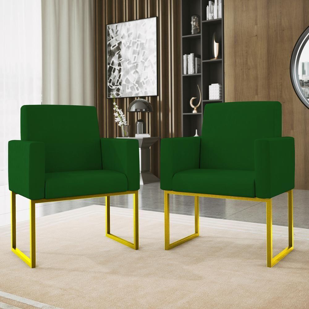Kit 02 Poltronas Com Base De Ferro Dourado Reforçada Balaqui Verde - 5