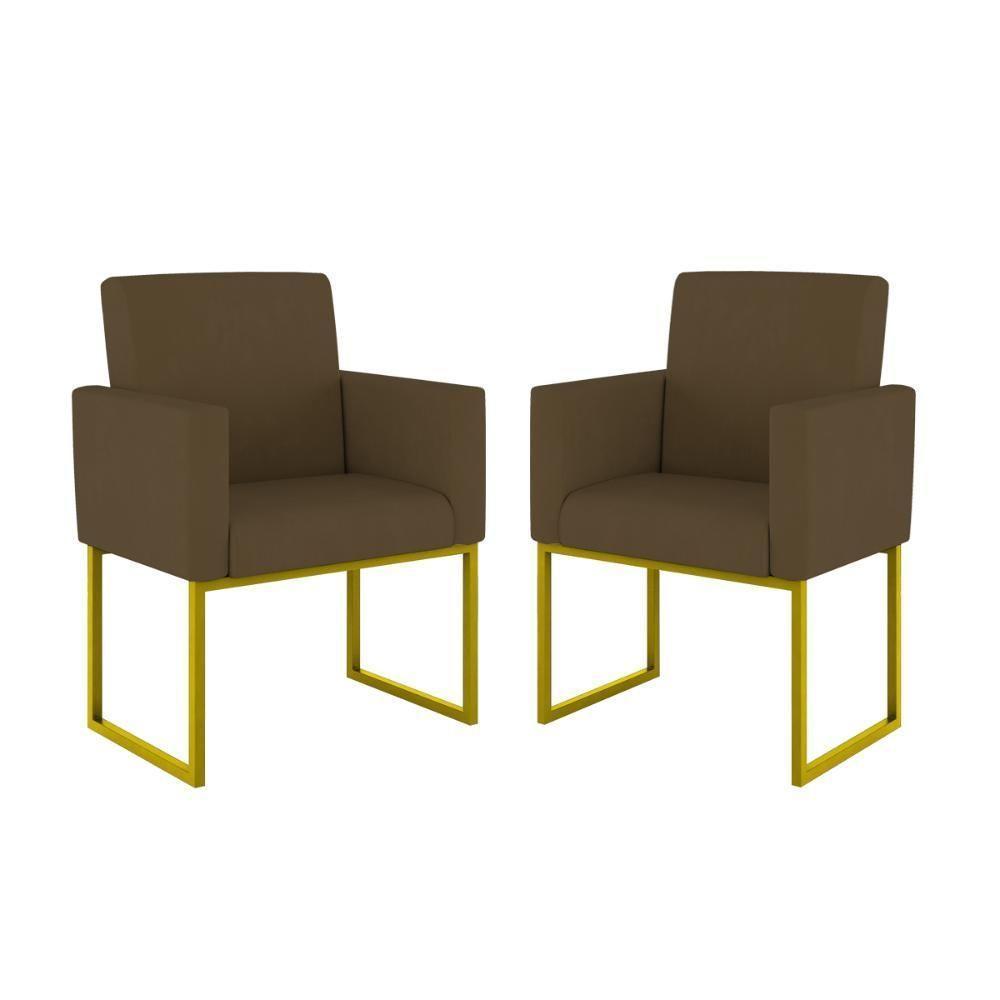 Kit 02 Poltronas Com Base De Ferro Dourado Reforçada Balaqui Decor Marrom - 1