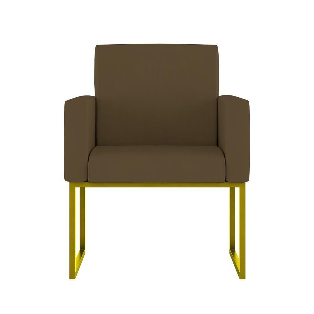 Kit 02 Poltronas Com Base De Ferro Dourado Reforçada Balaqui Decor Marrom - 3