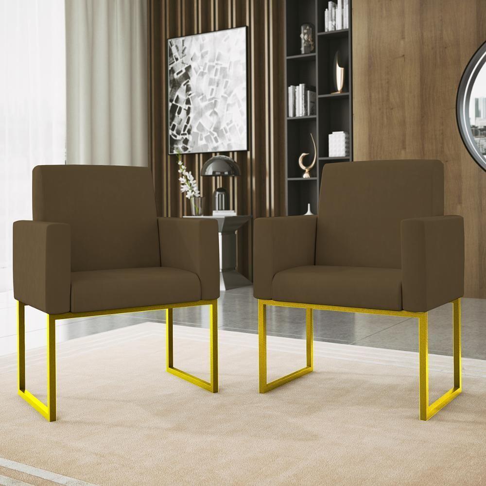 Kit 02 Poltronas Com Base De Ferro Dourado Reforçada Balaqui Decor Marrom - 5