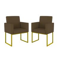 Kit 02 Poltronas Com Base De Ferro Dourado Reforçada Balaqui Decor Marrom - 1