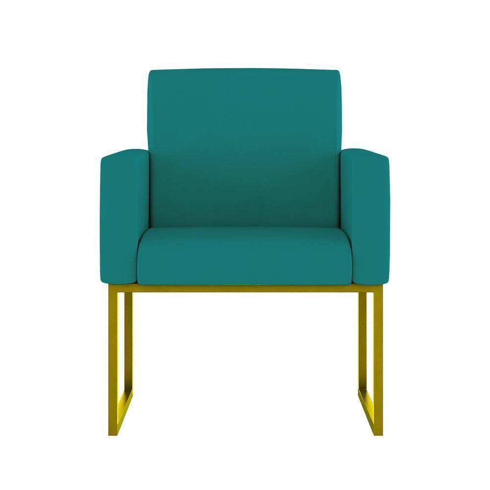 Kit 02 Poltronas Com Base De Ferro Dourado Reforçada Balaqui Decor Azul Turquesa - 3
