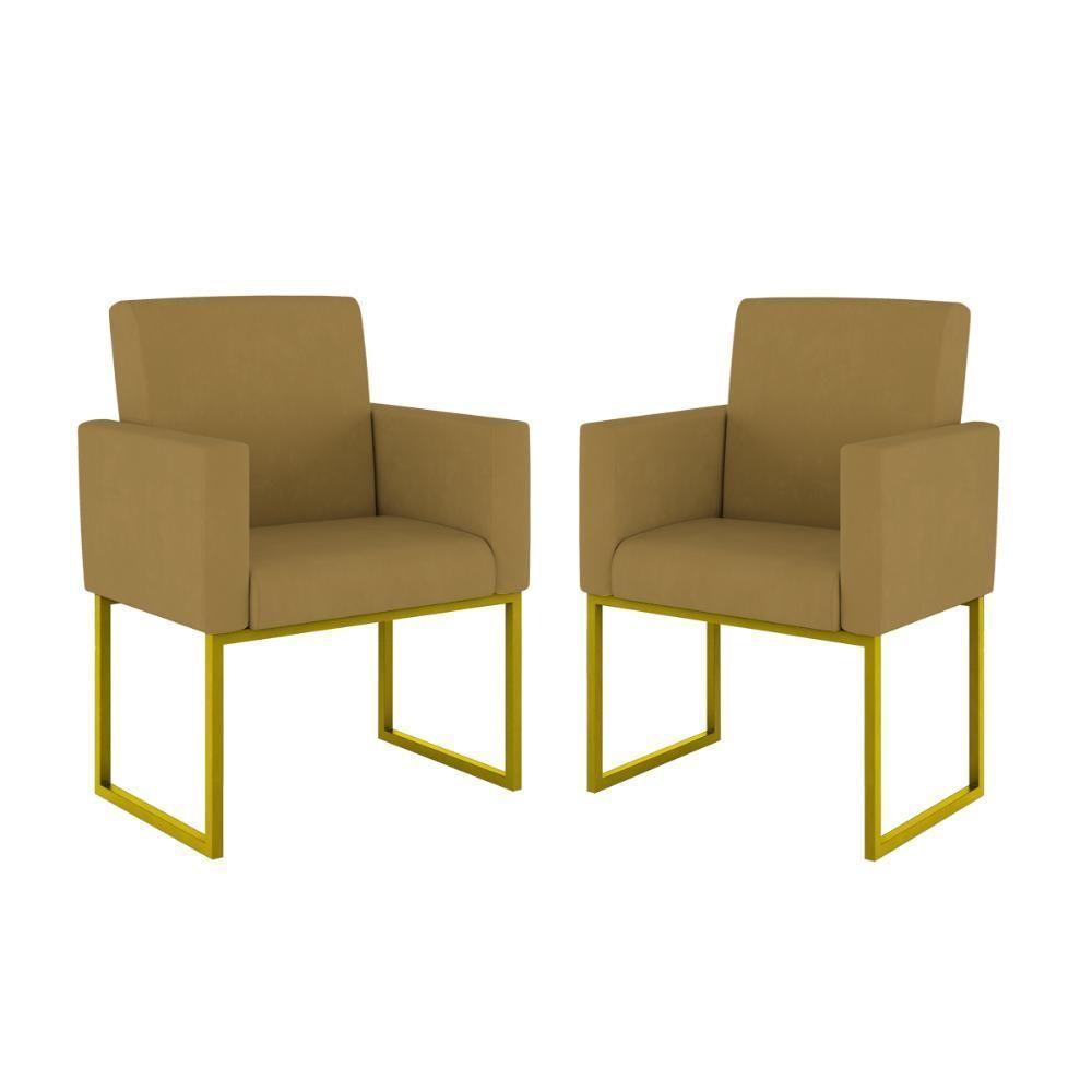 Kit 02 Poltronas Com Base De Ferro Dourado Reforçada Balaqui Decor Capuccino - 1