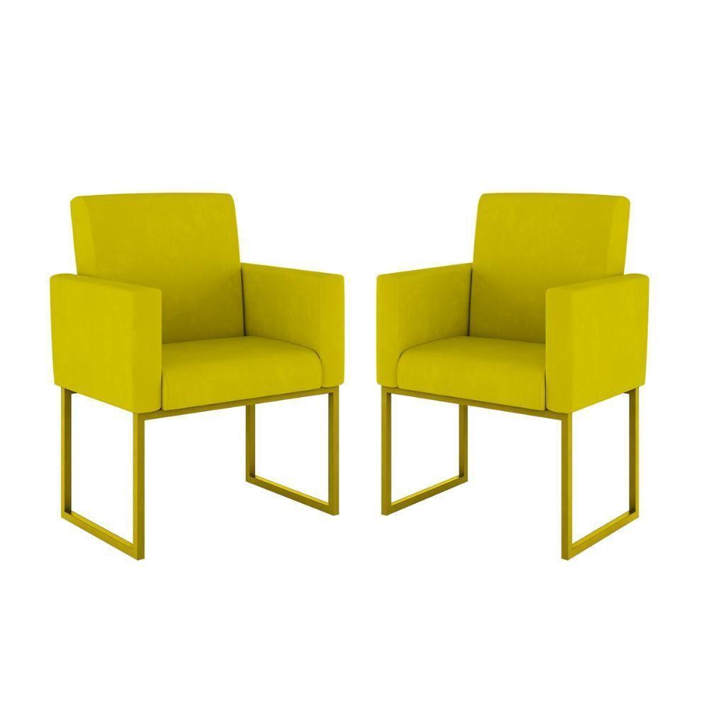Kit 02 Poltronas Com Base De Ferro Dourado Reforçada Balaqui Decor Amarelo - 1