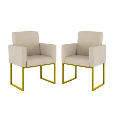 Kit 02 Poltronas Com Base De Ferro Dourado Reforçada Balaqui Decor Bege