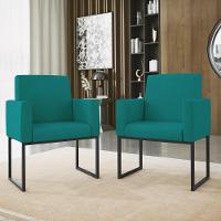 Kit 02 Poltronas Base De Ferro Preta Reforçada Balaqui Decor Azul Turquesa - 5