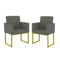 Kit 02 Poltronas Com Base De Ferro Dourado Reforçada Balaqui Decor Cinza - 1
