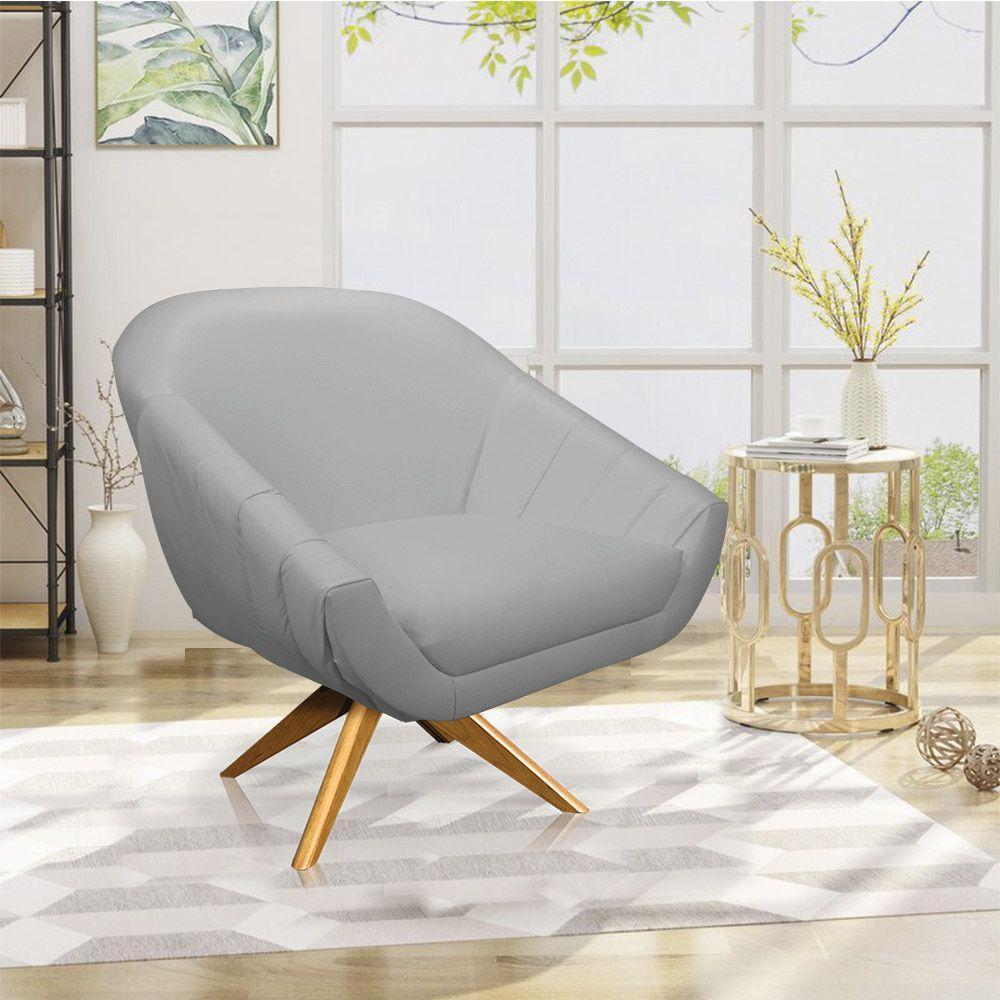 Kit 02 Poltronas Giratória Giovana Corino Cinza Base Madeira - 2
