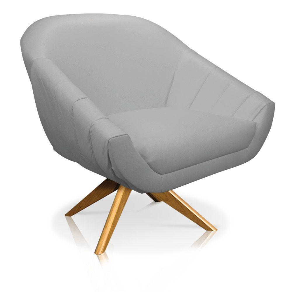 Kit 02 Poltronas Giratória Giovana Corino Cinza Base Madeira - 5