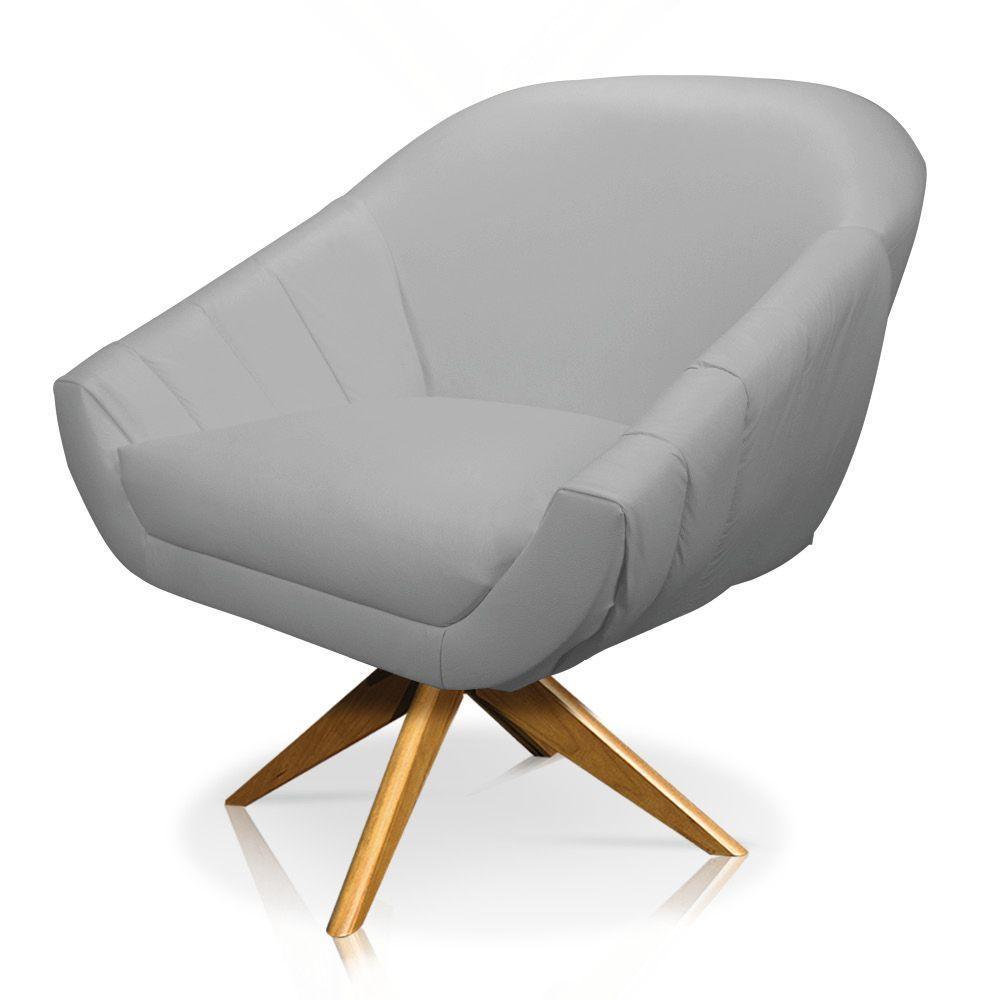 Kit 02 Poltronas Giratória Giovana Corino Cinza Base Madeira - 7