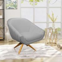 Kit 02 Poltronas Giratória Giovana Corino Cinza Base Madeira - 2