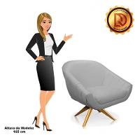 Kit 02 Poltronas Giratória Giovana Corino Cinza Base Madeira