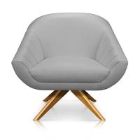 Kit 02 Poltronas Giratória Giovana Corino Cinza Base Madeira - 8