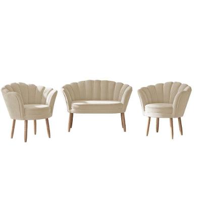Sofá 2 Lugares + 2 Poltronas Quarto Sala Decorativa Flor Bege