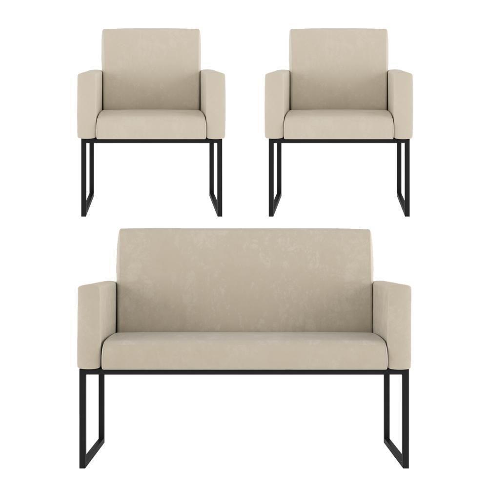 Kit 2 Poltronas + Namoradeira 2 Lugares Para Recepção Bege - 1