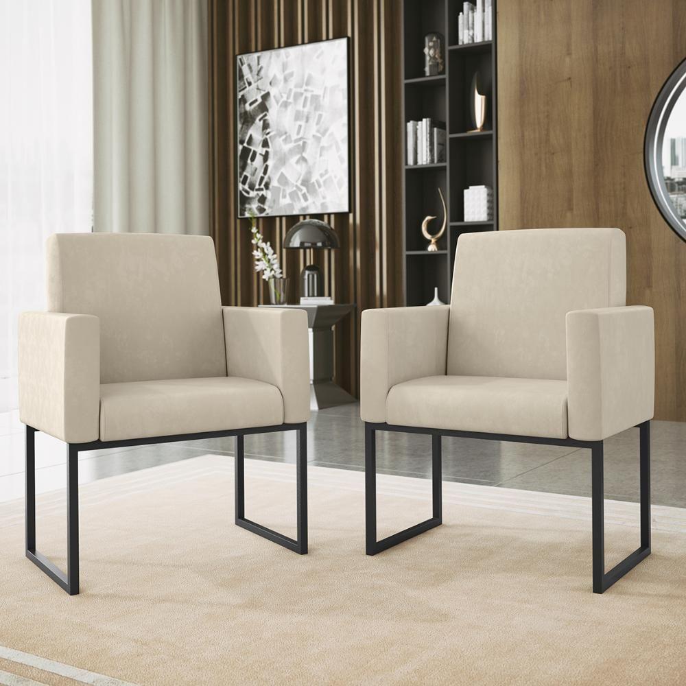 Kit 2 Poltronas + Namoradeira 2 Lugares Para Recepção Bege - 8