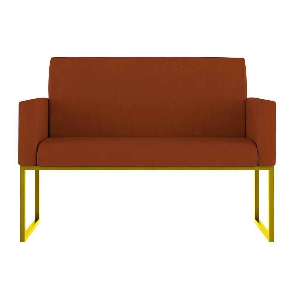 Kit 2 Poltronas + Namoradeira 2 Lugares Recepção Base Dourada Terracota - 6