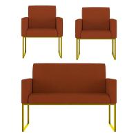 Kit 2 Poltronas + Namoradeira 2 Lugares Recepção Base Dourada Terracota - 1
